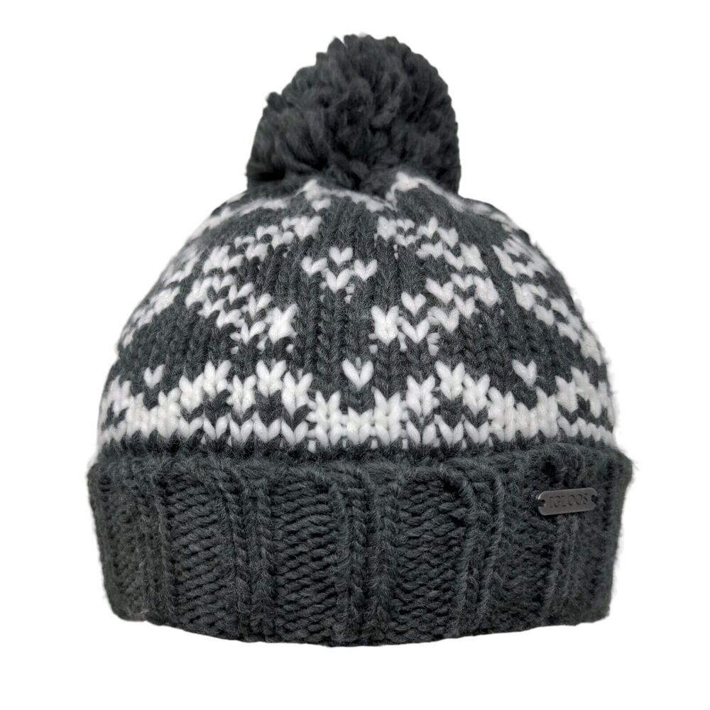 Igloos Ladies Beanie Hat Gray One Size Stretch Hand Knitted Pom Pom Blank